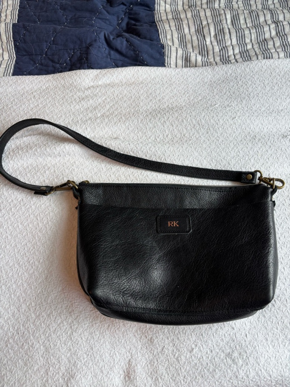 Etsy 852LeatherShop Black Full Grain Leather Pebbled Bag with Removable Strao